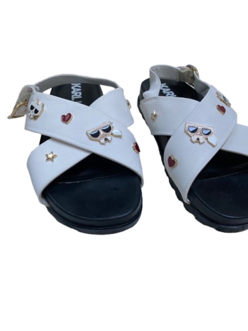 Karl Lagerfeld Paris White Tilda Embellished Wedge Sandals